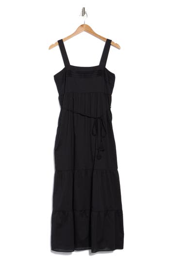 The Good Journey Empire Waist Tiered Cotton Sundress In Black