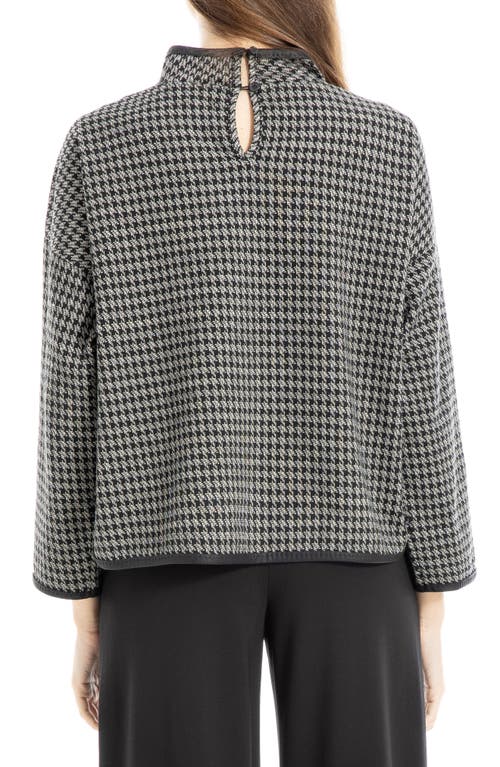 Max Studio Plaid Mock Neck Double Knit Top In Black/crm Hashtag Houndstooth