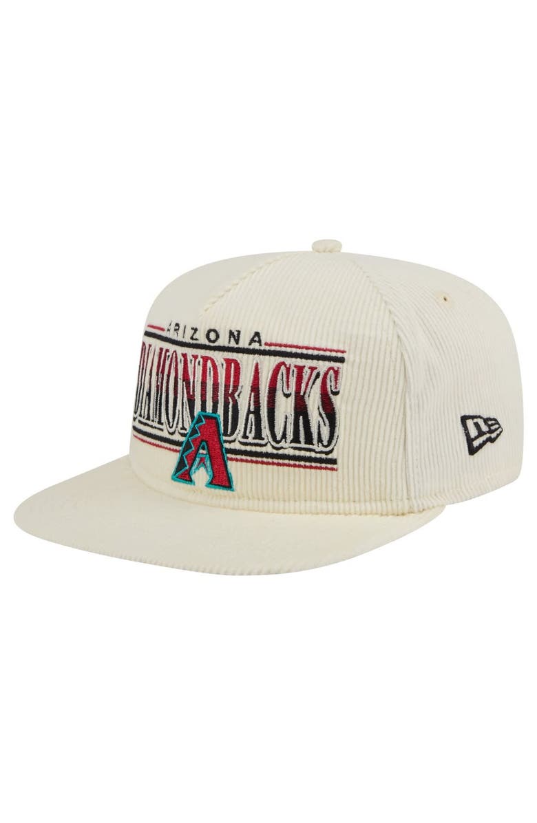 New Era Men's New Era Cream Arizona Diamondbacks Throwback Bar Golfer Corduroy Snapback Hat, Main, color, 