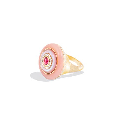 Campbell + Charlotte Evolve Stone Inlay Cocktail Ring In Pink