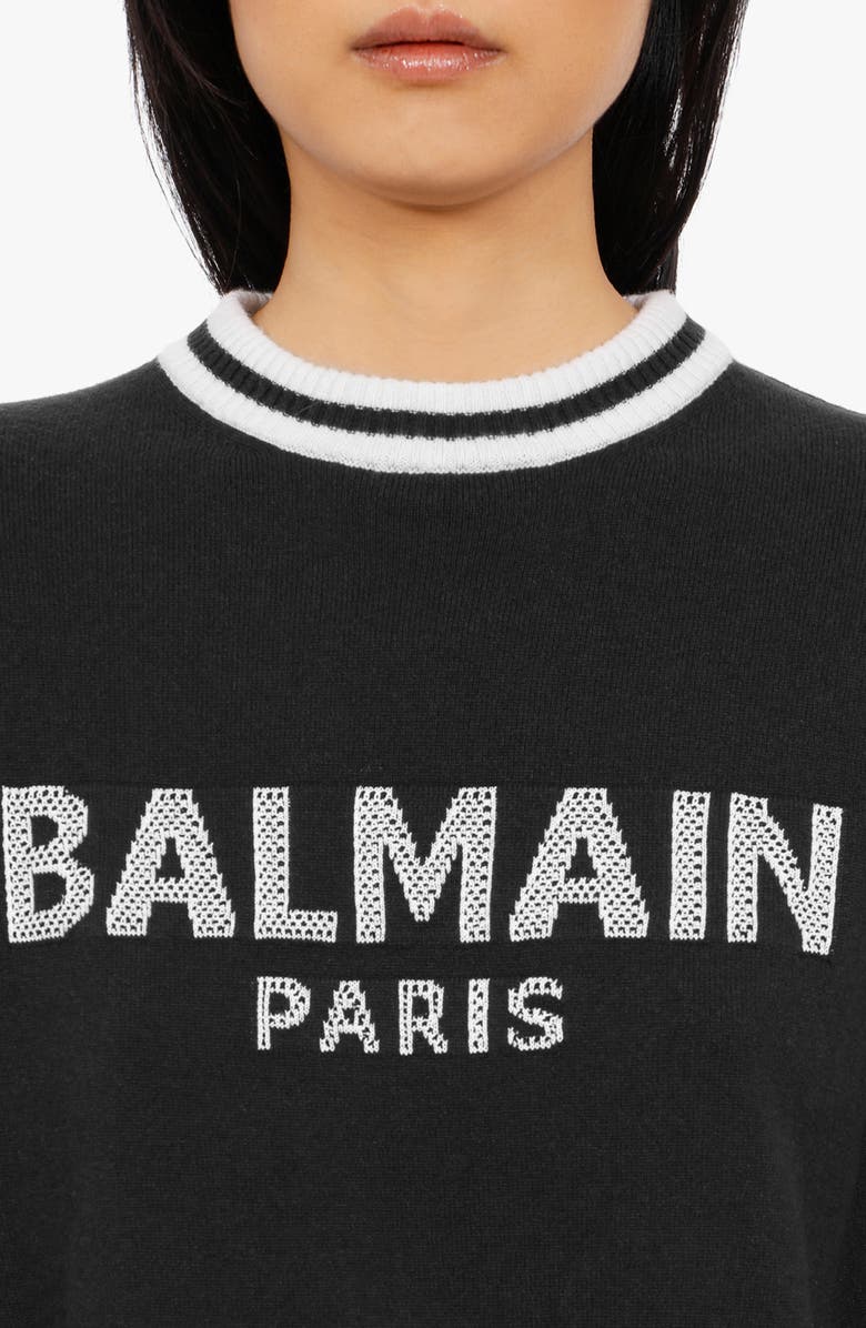 Balmain Intarsia Logo Wool & Cashmere Blend Crop Sweater, Alternate, color,