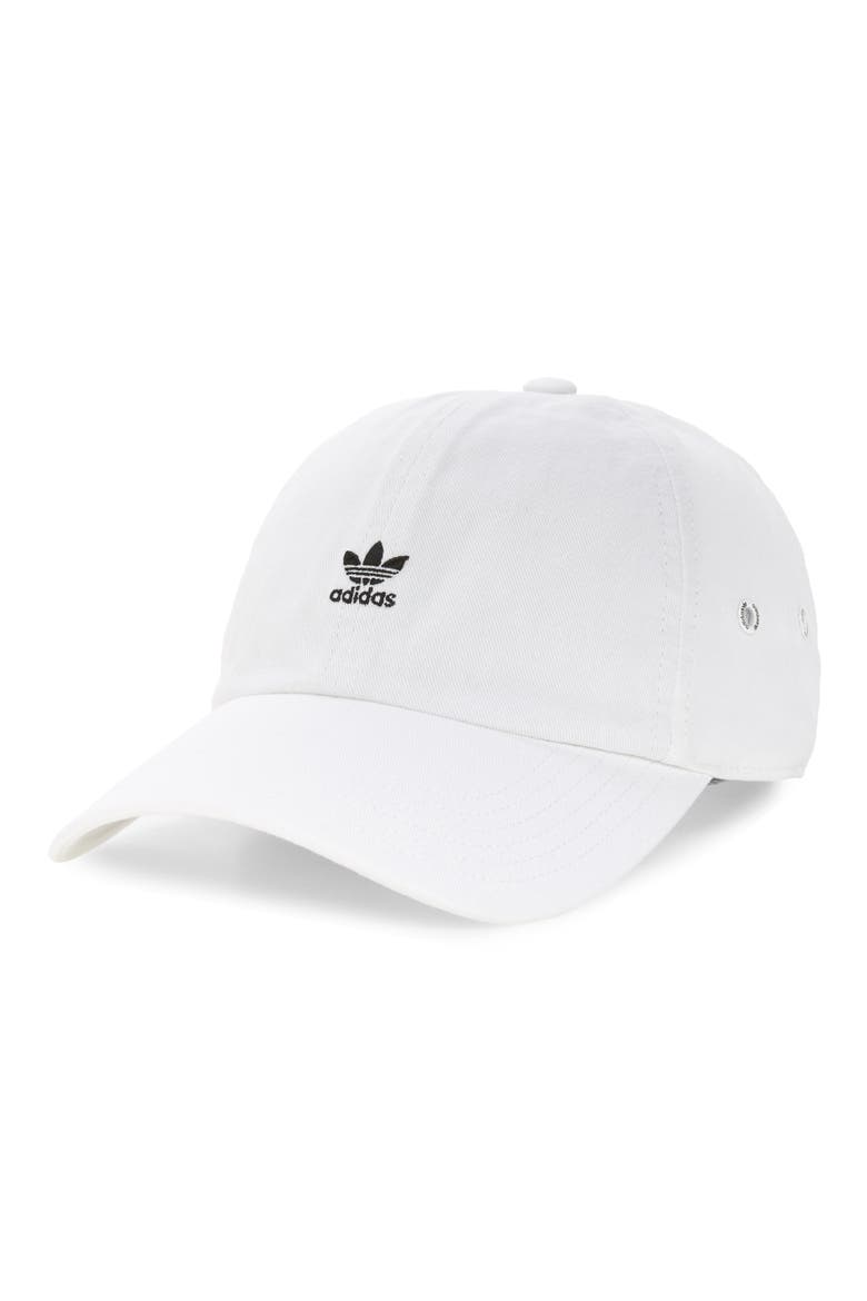 Mini Trefoil Relaxed Strap Back Hat, Main, color, WHITE/ BLACK
