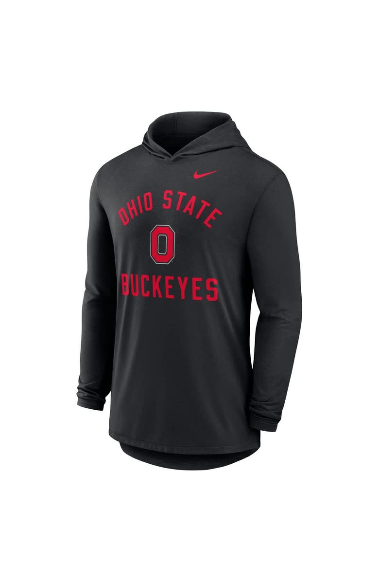 Nike Men's Nike Black Ohio State Buckeyes Classic Arch Tri-Blend Performance Long Sleeve Hoodie T-Shirt, Alternate, color, Black