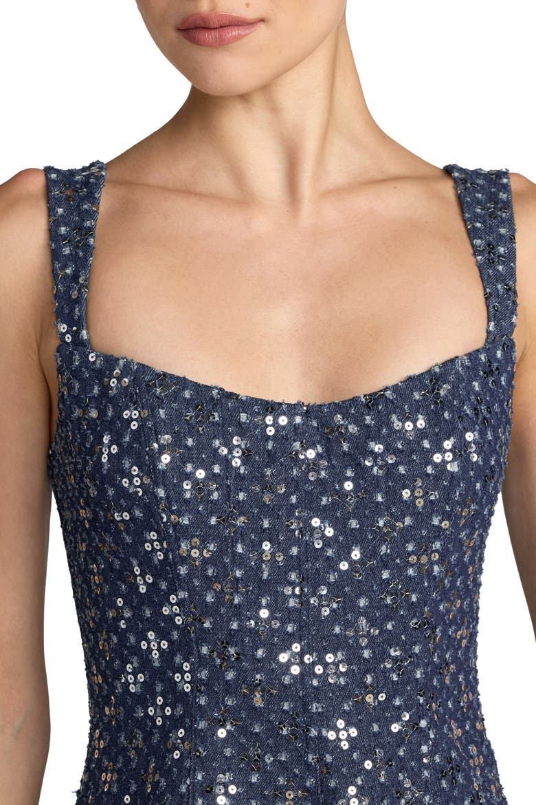 Sleeveless Sequin Denim Midi Dress, Alternate, color, Blue