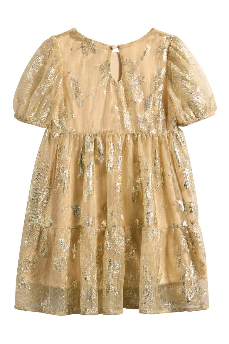 Kids' Floral Foil Print Party Dress, Alternate, color, GOLD