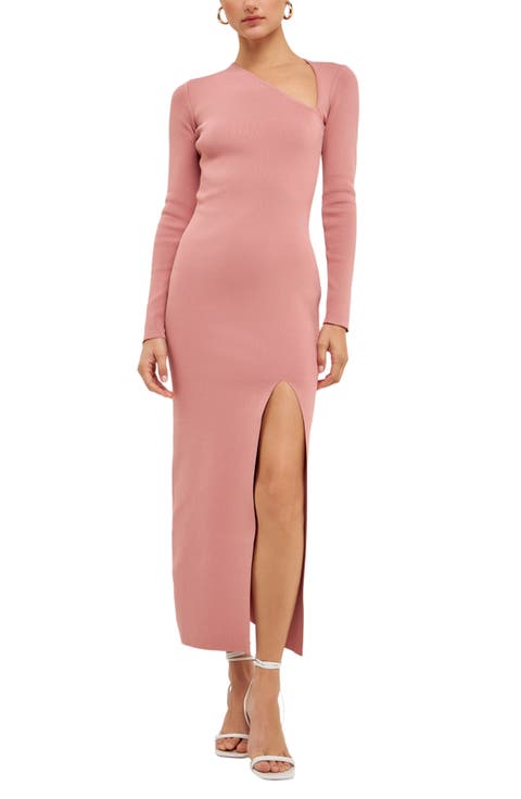 Asymmetric Neck Long Sleeve Sweater Dress