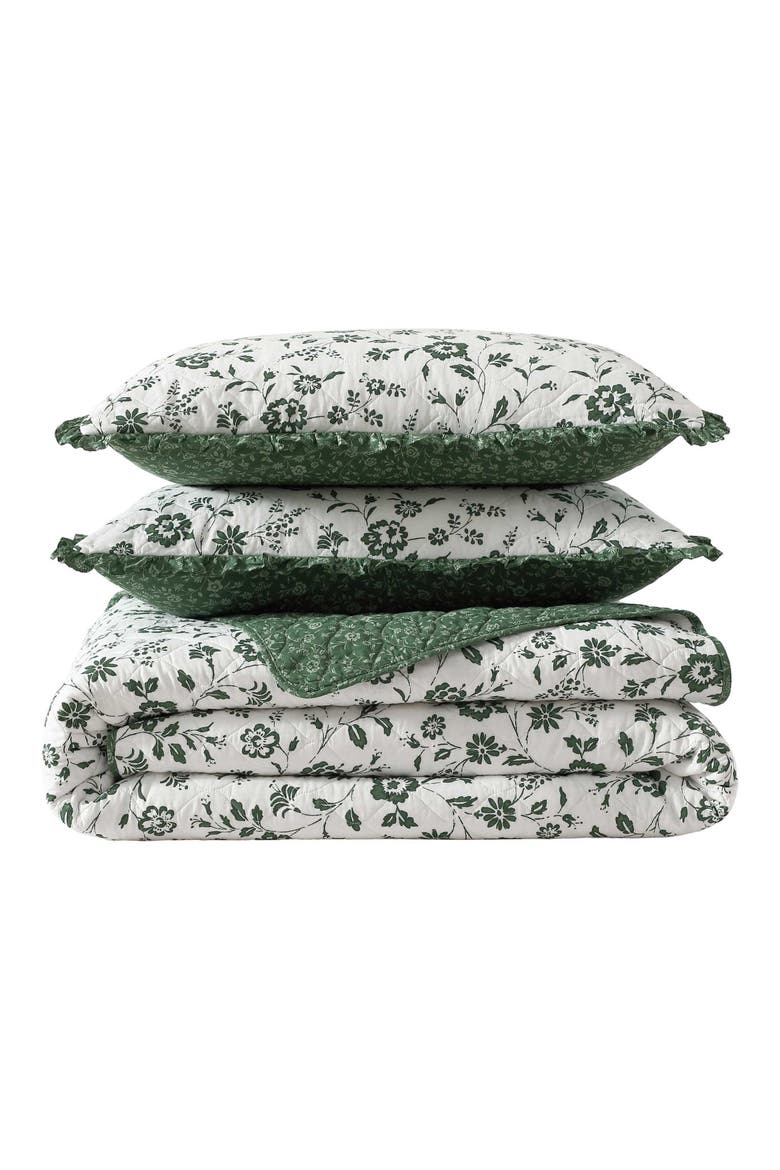Miranda Floral Cotton Quilt & Sham Set, Main, color, DARK GREEN