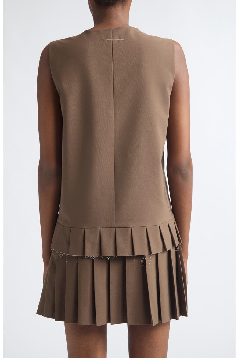 Sleeveless Pleat Hem Button-Up Shirt, Alternate, color, BROWN