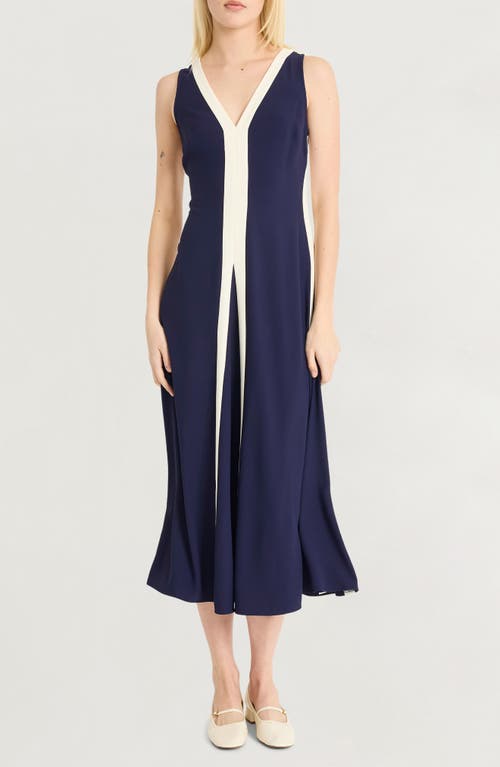 Luxely Stripe V-neck Maxi Dress In Evening Blue/white Smoke