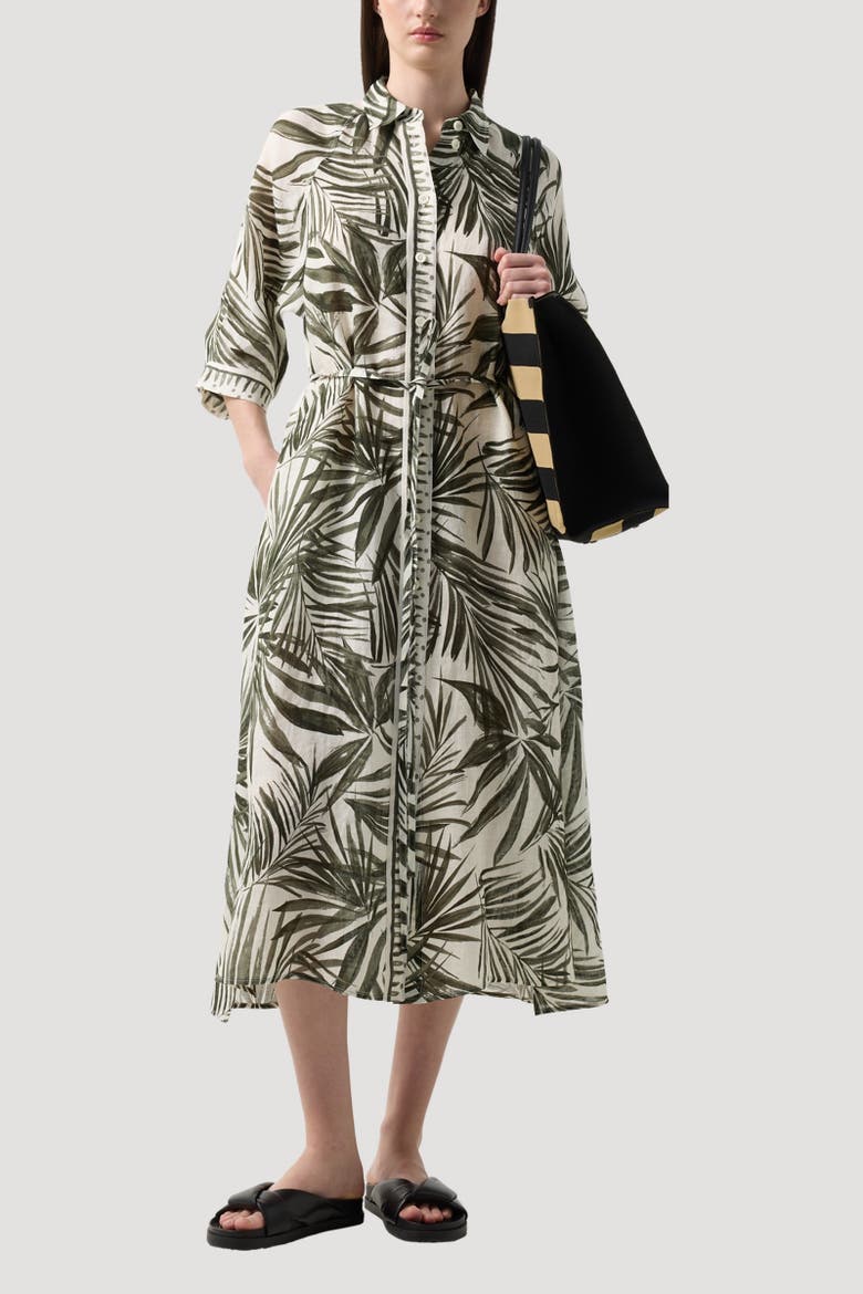 Linen Dress Catelyn, Alternate, color, Olive/cream