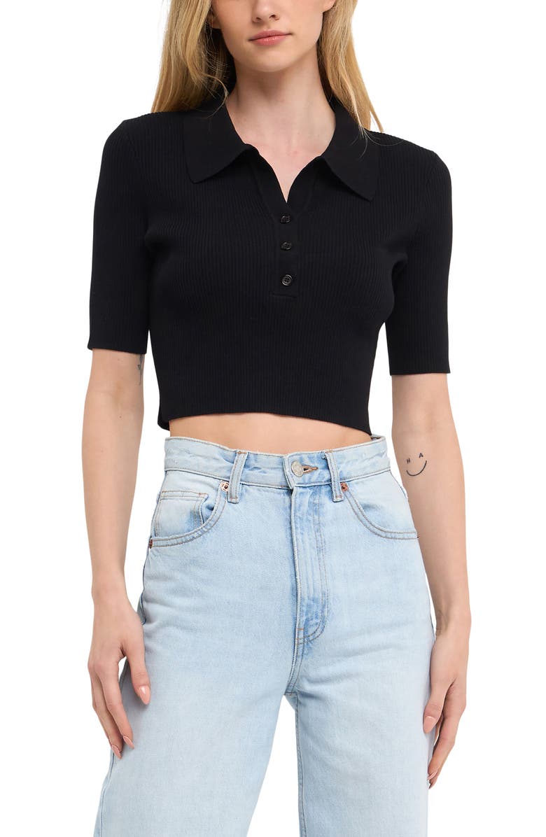 Grey Lab Rib Crop Polo Shirt, Alternate, color, Black