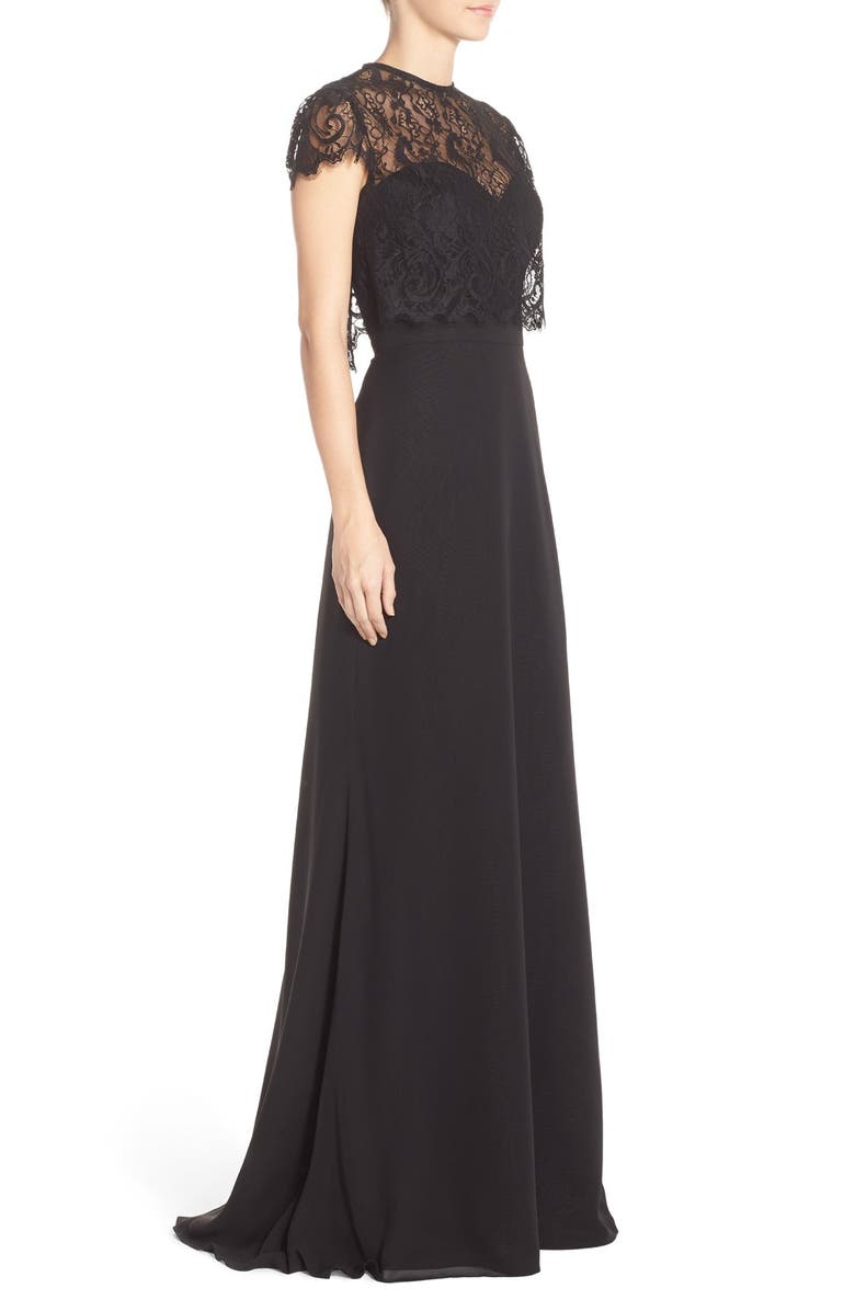 Hayley Paige Occasions Strapless Chiffon A-Line Gown with Removable Lace Overlay, Alternate, color,