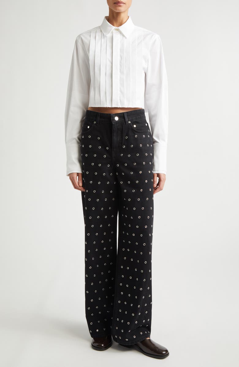 MONSE Crop Stretch Poplin Tuxedo Shirt, Alternate, color, Ivory