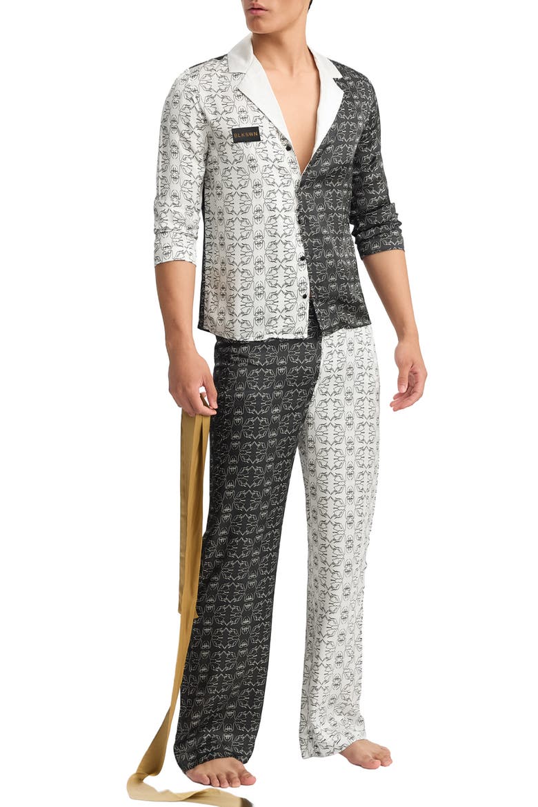 Swn  Monogram Non-gender Long Pajama Set, Main, color, Black & White