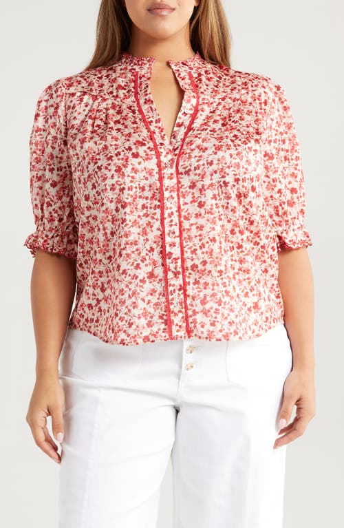 Wit & Wisdom Ruffle Lace Floral Print Top In Multi