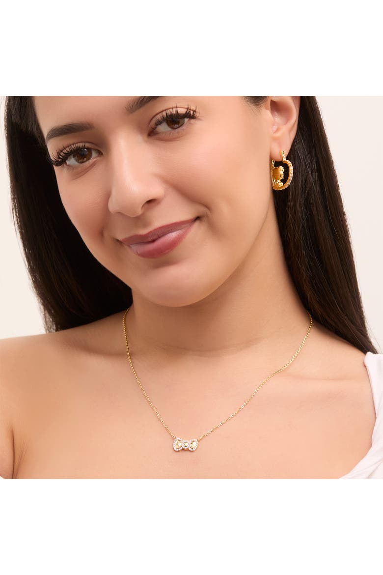 White Sapphire Bow Necklace, 925 PLT 18", Alternate, color, Gold
