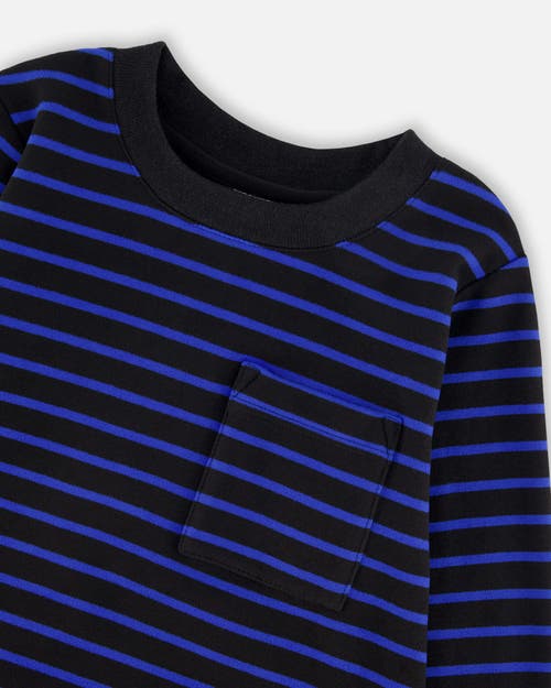 Deux Par Deux Long Sleeve Brushed Jersey Striped Tee In Blue