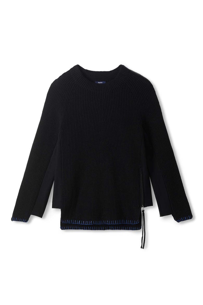 Side Zip Raglan Sweater, Alternate, color, BLACK