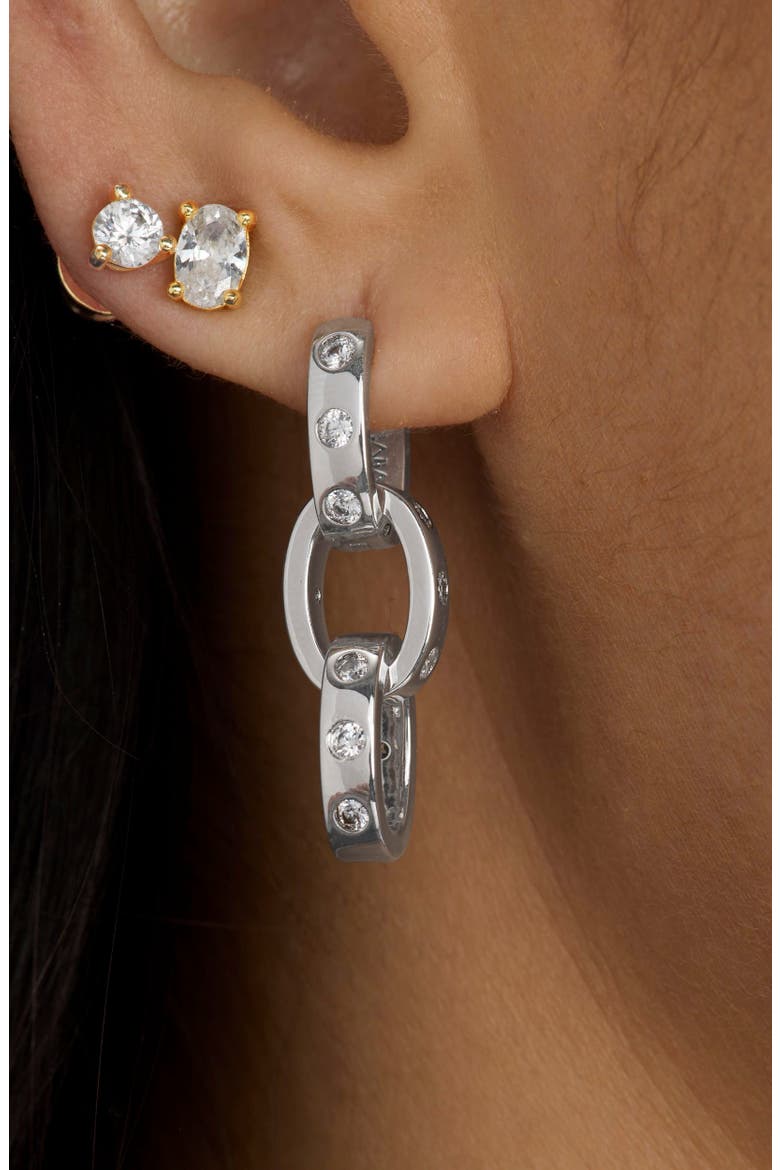 Ashley Cubic Zirconia Convertible Link Hoop Earrings, Alternate, color, SILVER-WHITE