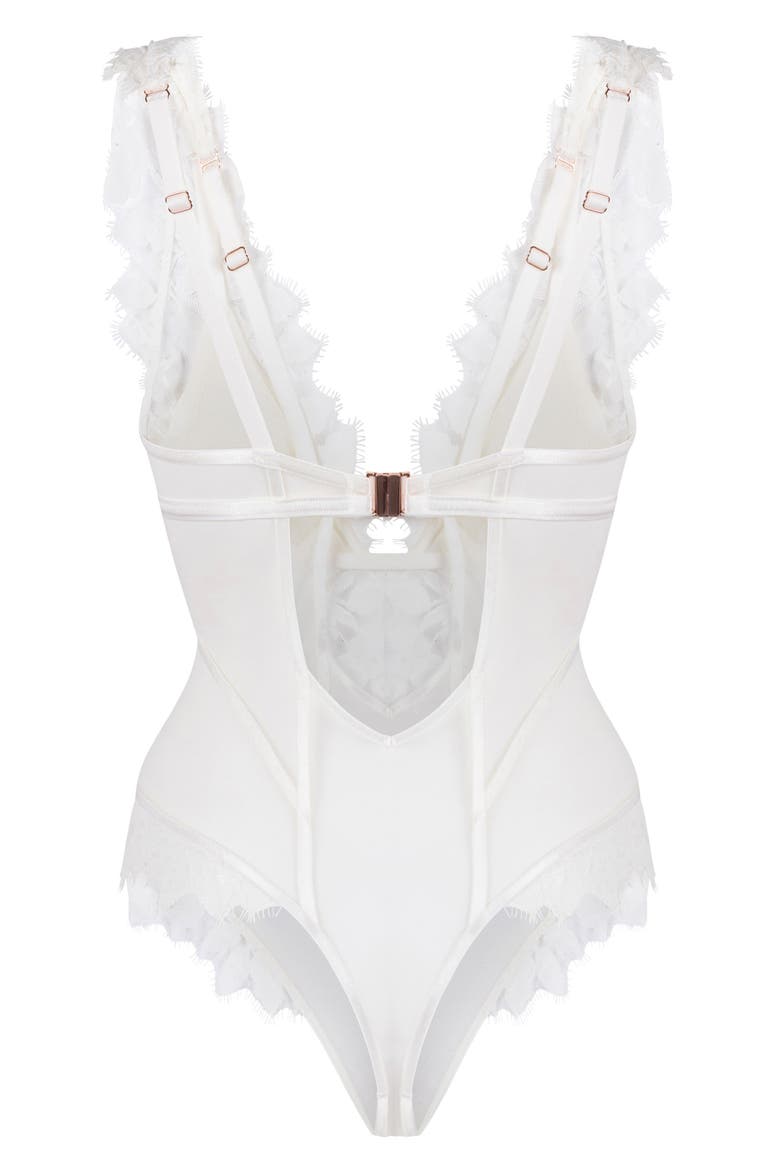 Grace Lace & Mesh Bodysuit, Alternate, color, SNOW WHITE