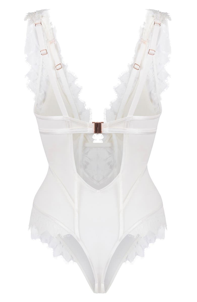 Hunkemöller Grace Lace & Mesh Bodysuit, Alternate, color, Snow White