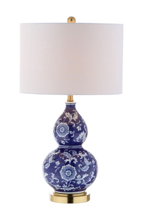 Lee 27" Ceramic Chinoiserie LED Table Lamp, Blue/White