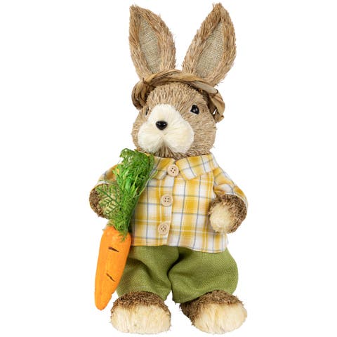 Rustic Boy Rabbit with Carrot Standing Easter Figure - 13.75" - Brown and Yellow