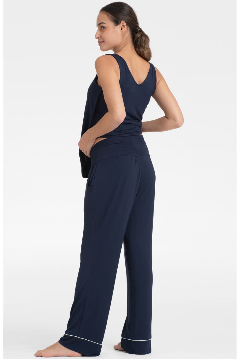 Maternity/Nursing Pajamas & Robe Set, Alternate, color, NAVY
