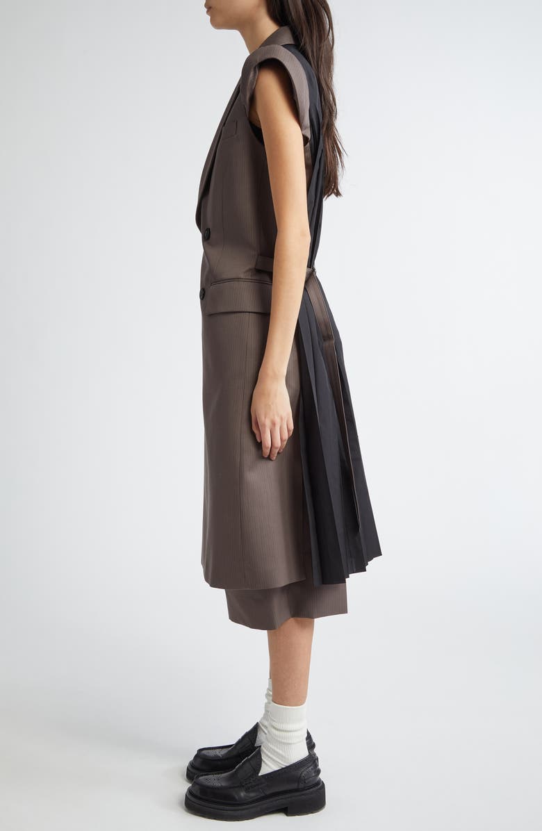 Sacai Pinstripe Double Breasted Wool Vest, Alternate, color, Taupe X Black