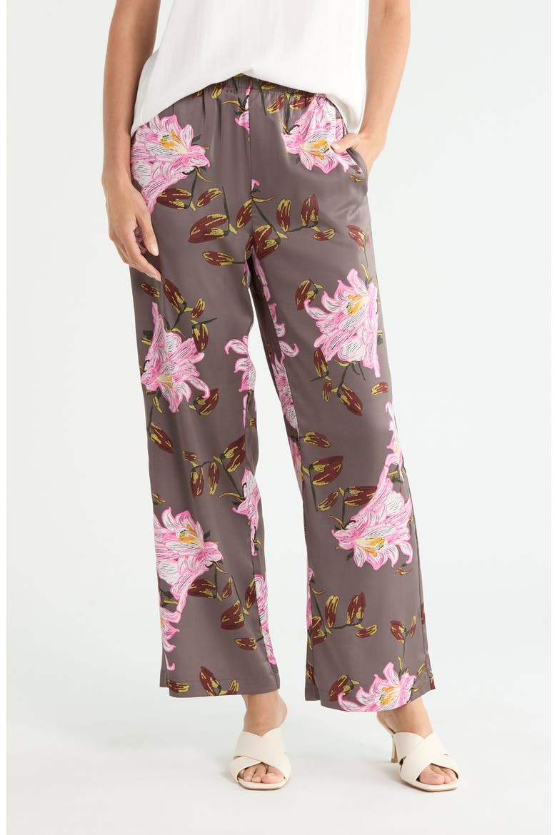 Flat Front Wide Leg Pants, Main, color, GRAY PINK FLORAL