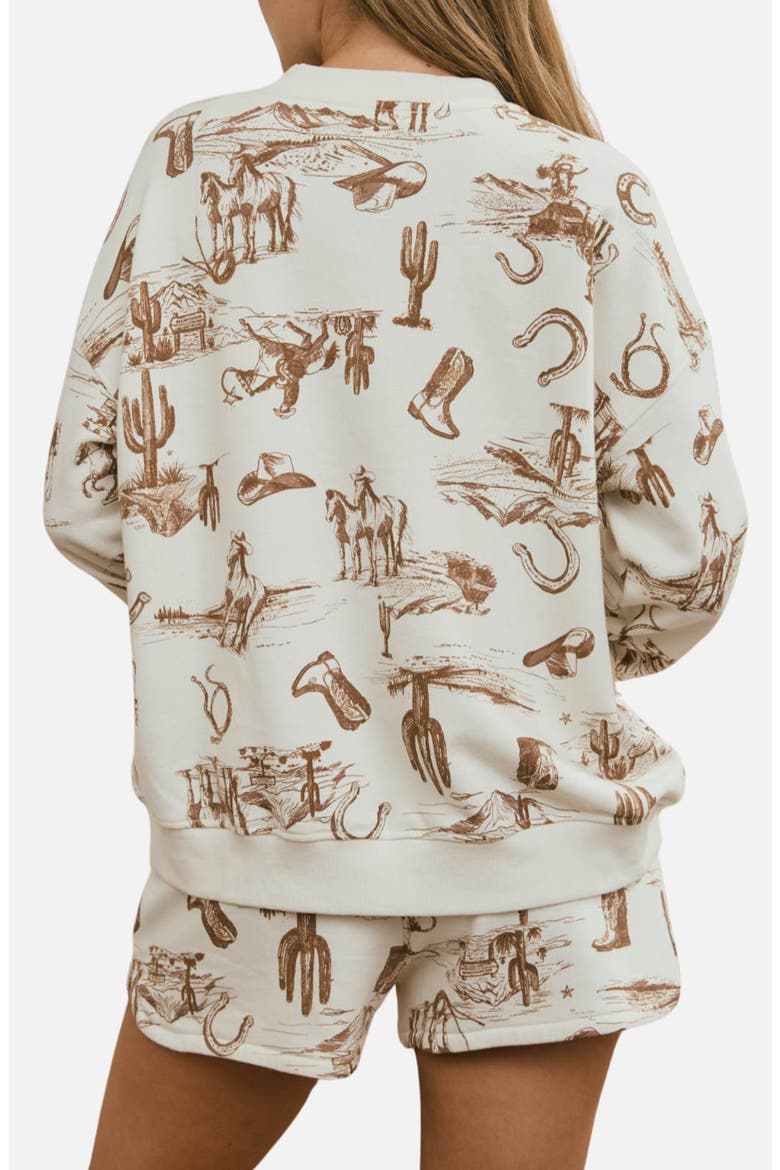 Western Graphic Cotton Blend Top & Shorts Set, Alternate, color, CREAM MULTI