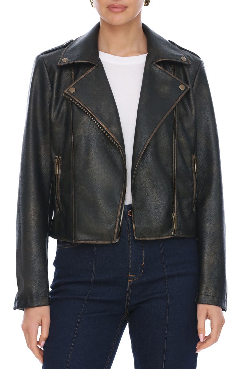 Bagatelle Faux Leather Moto Jacket, Alternate, color, Black-Gold