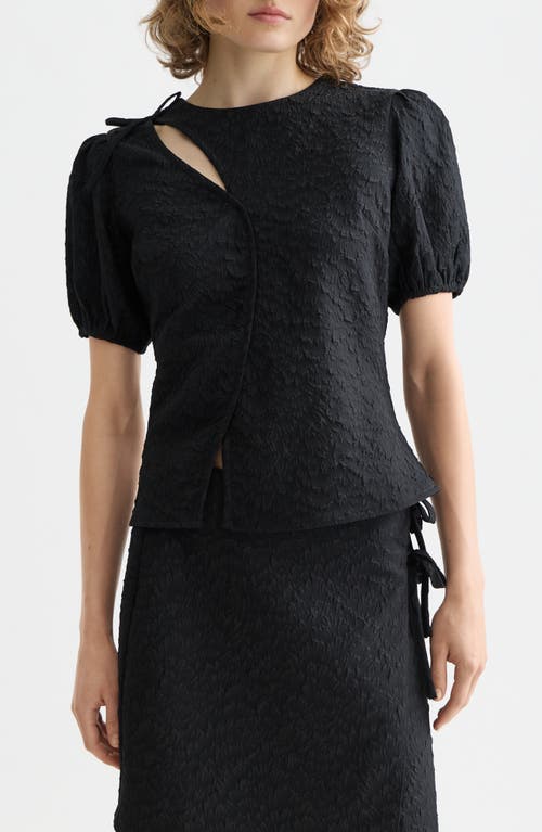 Scotch & Soda Puff Sleeve Textured Top In Black