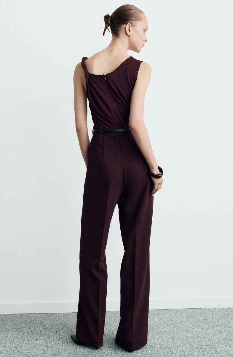 MANGO Twist Strap Belted Jumpsuit, Alternate, color, Wine