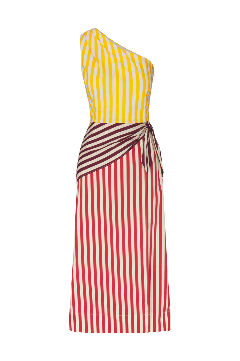 Belem Poplin Midi Dress, Alternate, color, Red Stripe Combo