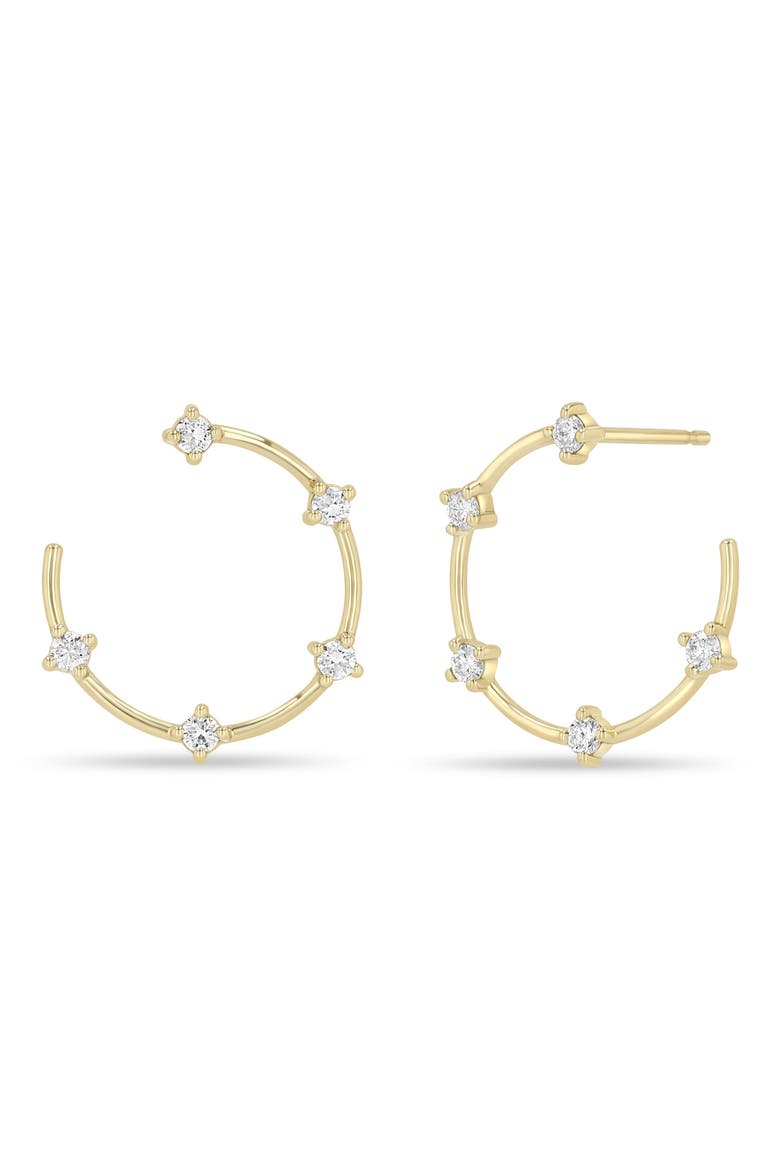 14k Gold Diamond Front Hoop Earrings, Main, color, 14K YELLOW GOLD
