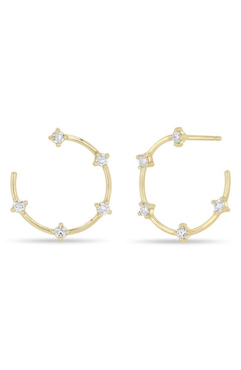 14k Gold Diamond Front Hoop Earrings