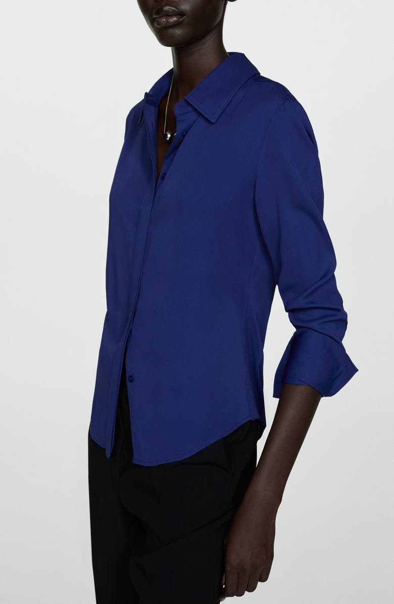 MANGO Fluid Long Sleeve Button-Up Shirt, Alternate, color, Navy