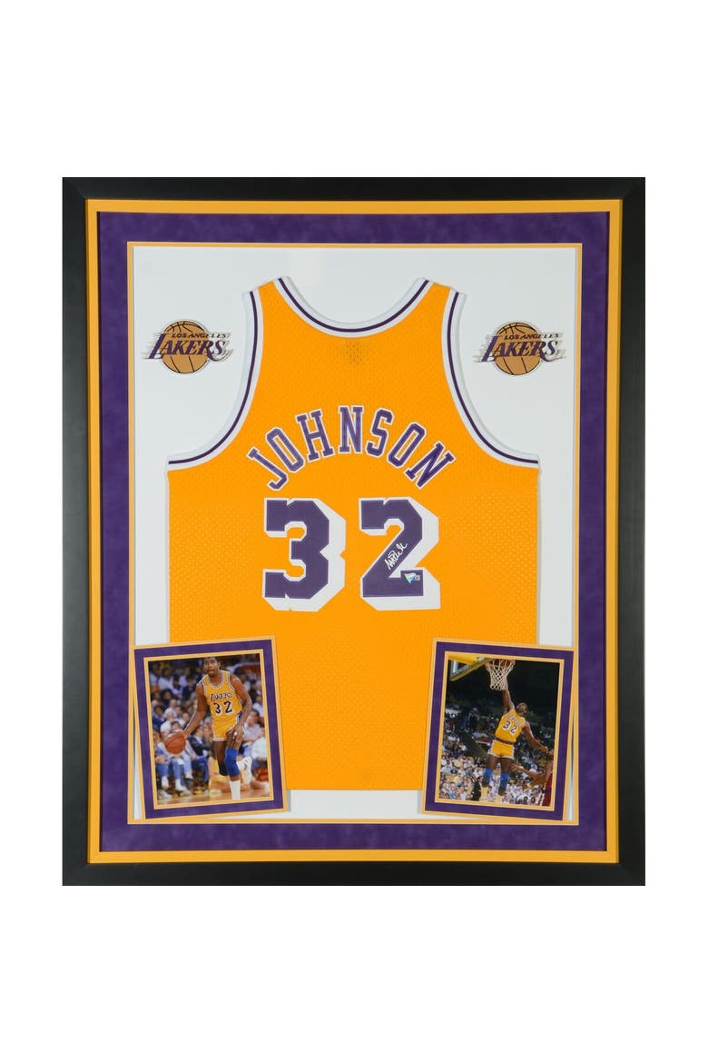Magic Johnson Los Angeles Lakers Deluxe Framed Autographed Gold Mitchell & Ness Hardwood Classics Swingman Jersey, Main, color, Gold