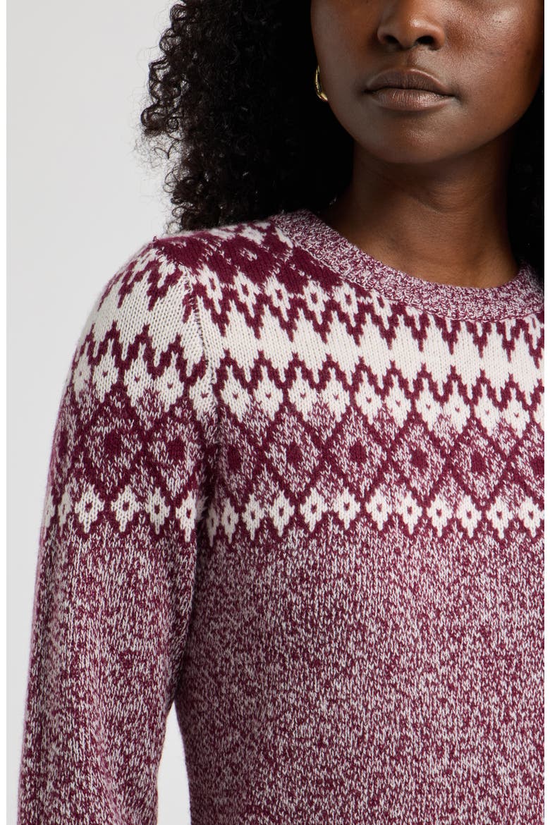 Wool & Cashmere Long Sleeve Fair Isle Sweater Dress, Alternate, color, BURGUNDY LONDON FAIRISLE