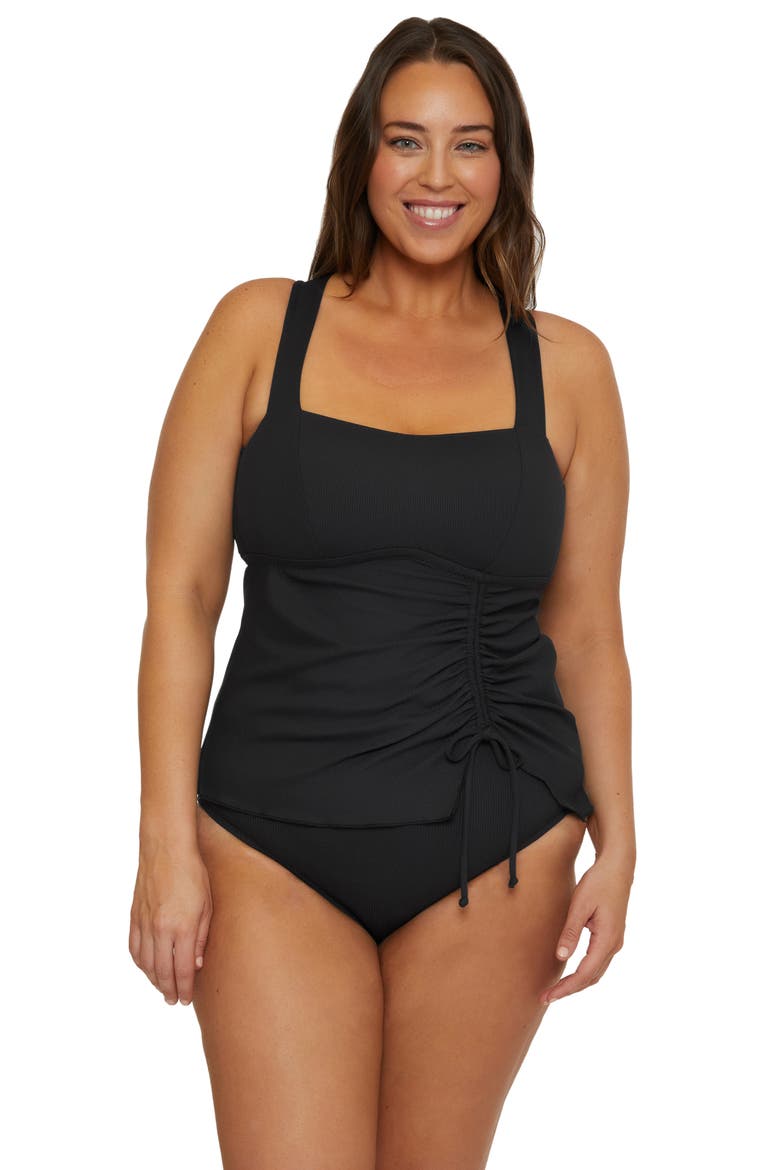 Modern Edge Rib Tankini, Alternate, color, BLACK