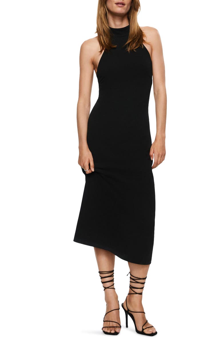 MANGO Cutout Back Halter Neck Maxi Dress, Main, color, 