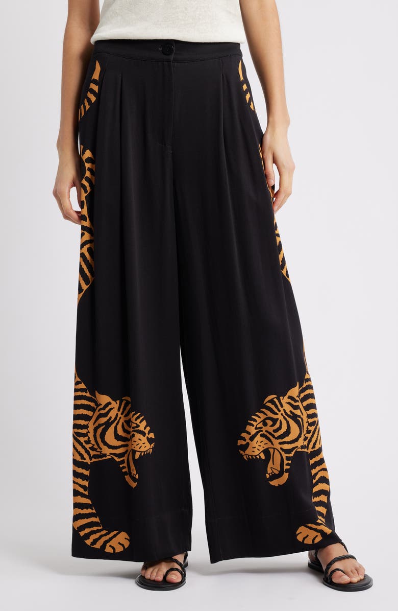 FARM Rio Black Tiger Wide Leg Pants, Main, color, Black