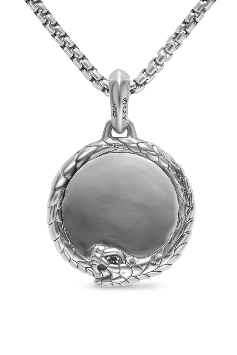 Ouroboros Amulet with Black Diamonds, Alternate, color, STERLING SILVER