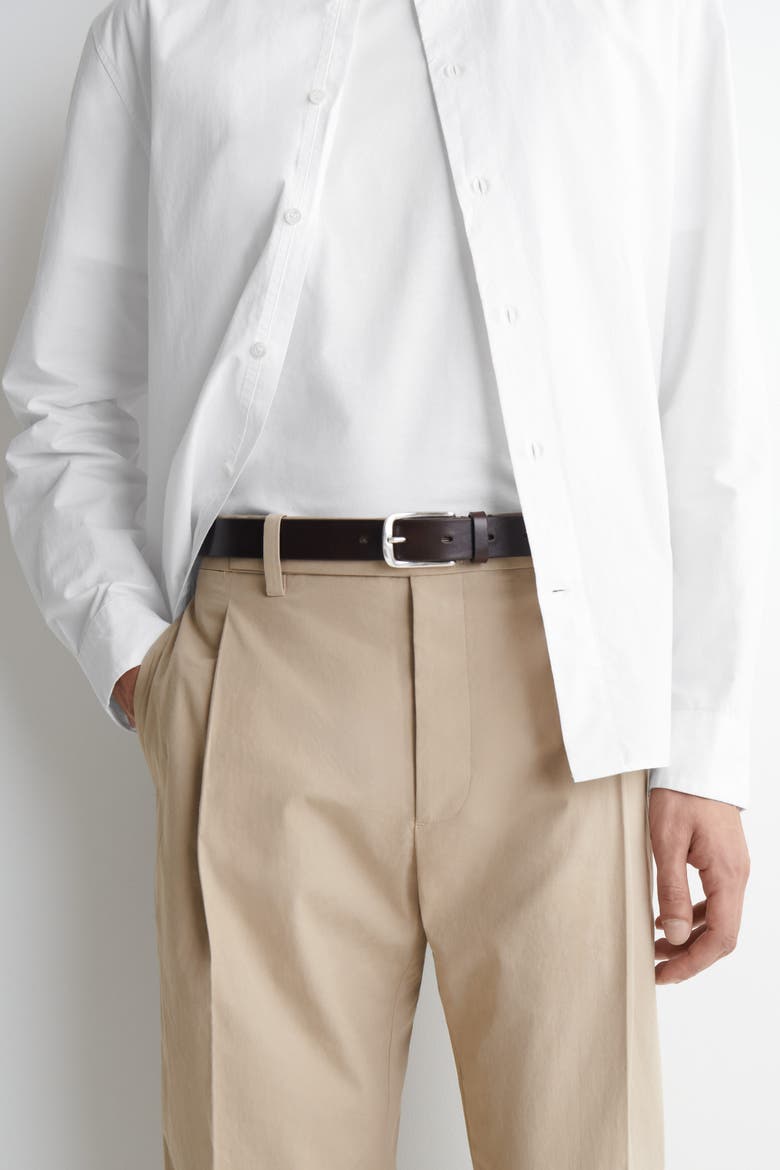 Square-buckle Leather Belt, Alternate, color, BROWN