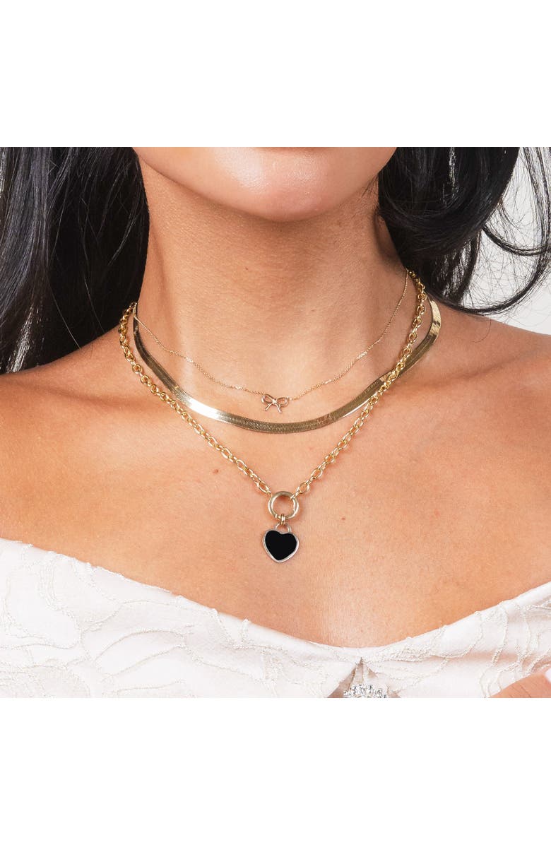 The Lovery Fine Jewelry Onyx Heart Padlock Charm, Alternate, color, Onyx