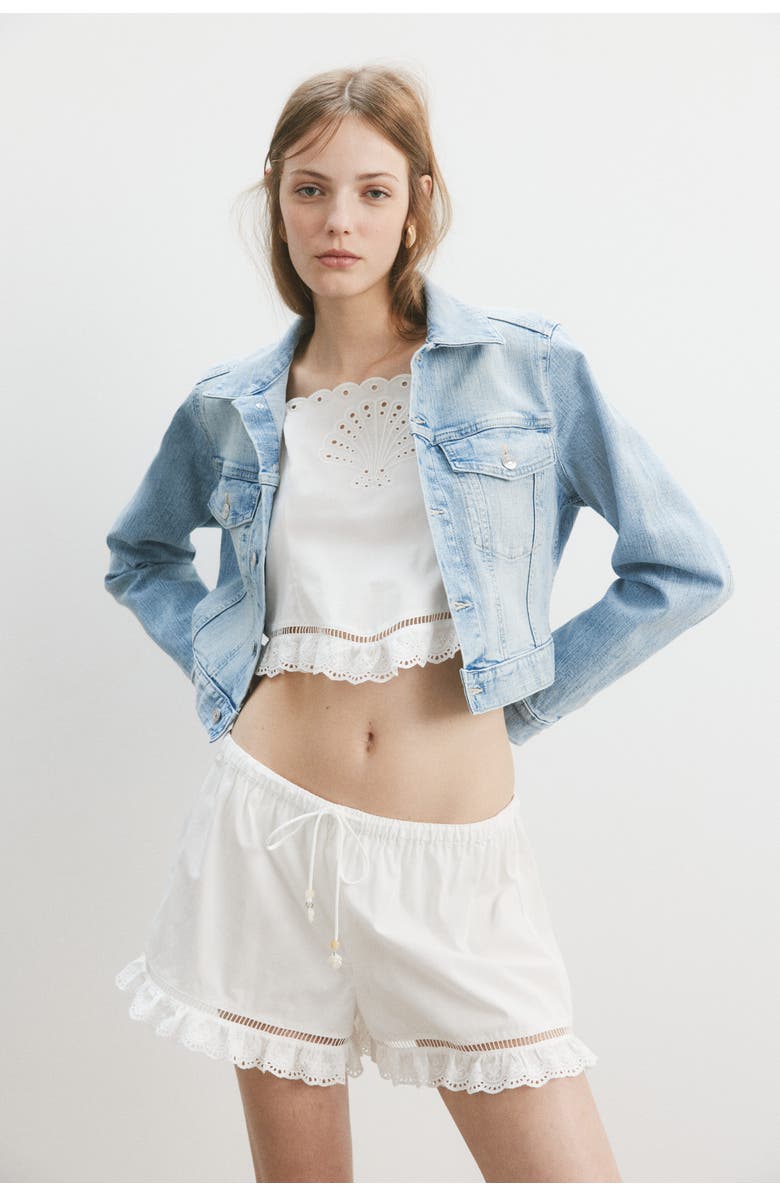 H&M Short Denim Jacket, Alternate, color, Light Denim Blue