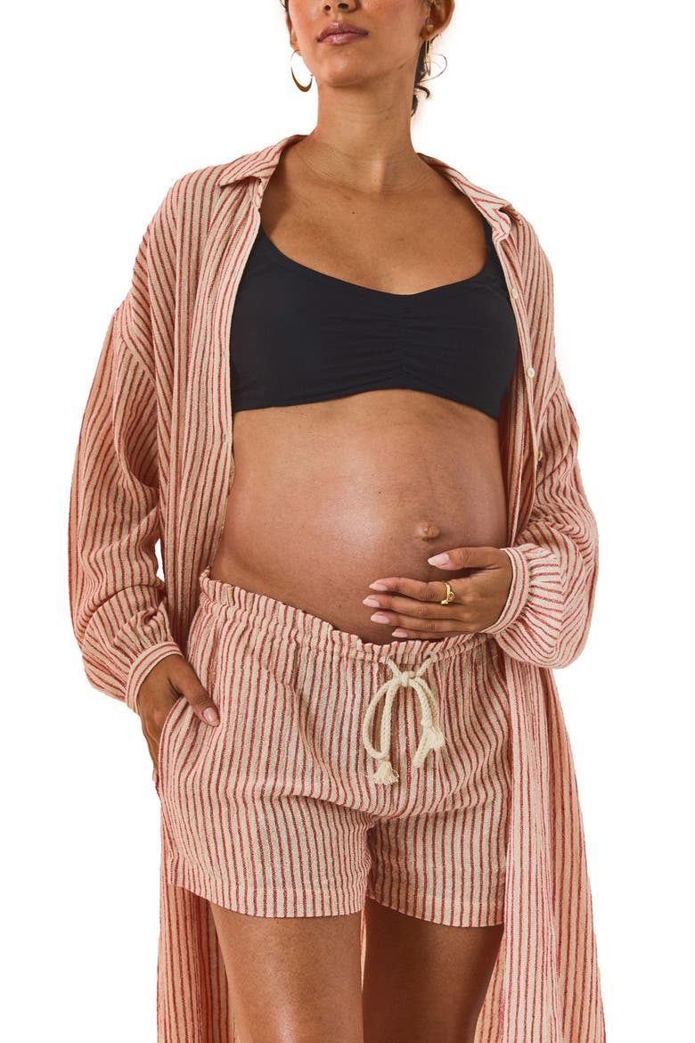 The Bungalow Striped Beach Short, Alternate, color, Red/Cream Stripe