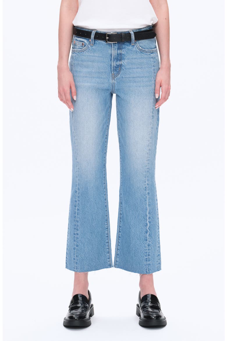 High Waist Relaxed Raw Hem Straight Leg Jeans, Main, color, MEDIUM BLUE