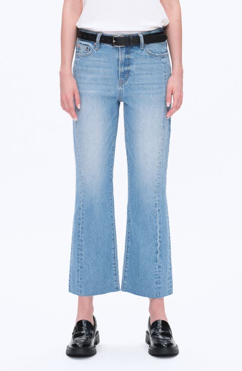 High Waist Relaxed Raw Hem Straight Leg Jeans
